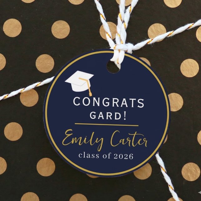 Navy Gold Graduation Favour Tag Personalized 2026 (Creator Uploaded)