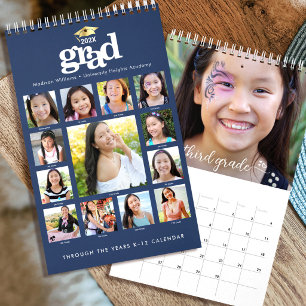 Navy Gold Graduation K–12 Photo Collage 15 Month Calendar
