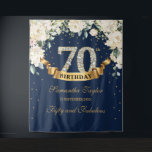 Navy Gold Greenery Floral 70th birthday backdrop Tapestry<br><div class="desc">Navy Gold Greenery Floral 70th birthday backdrop,  Contact me for matching items or for customization,  Blush Roses ©</div>