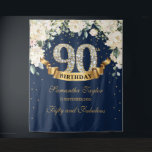 Navy Gold Greenery Floral 90th birthday backdrop Tapestry<br><div class="desc">Navy Gold Greenery Floral 90th birthday backdrop tapestry,  Contact me for matching items or for customization,  Blush Roses ©</div>