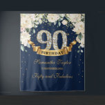 Navy Gold Greenery Floral 90th birthday backdrop Tapestry<br><div class="desc">Navy Gold Greenery Floral 90th birthday backdrop tapestry,  Contact me for matching items or for customization,  Blush Roses ©</div>