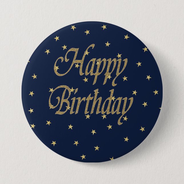 Navy Gold  Happy Birthday 3 Inch Round Button (Front)