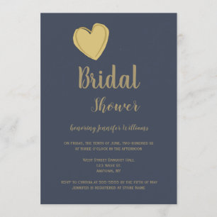 Navy gold heart bridal shower invitations