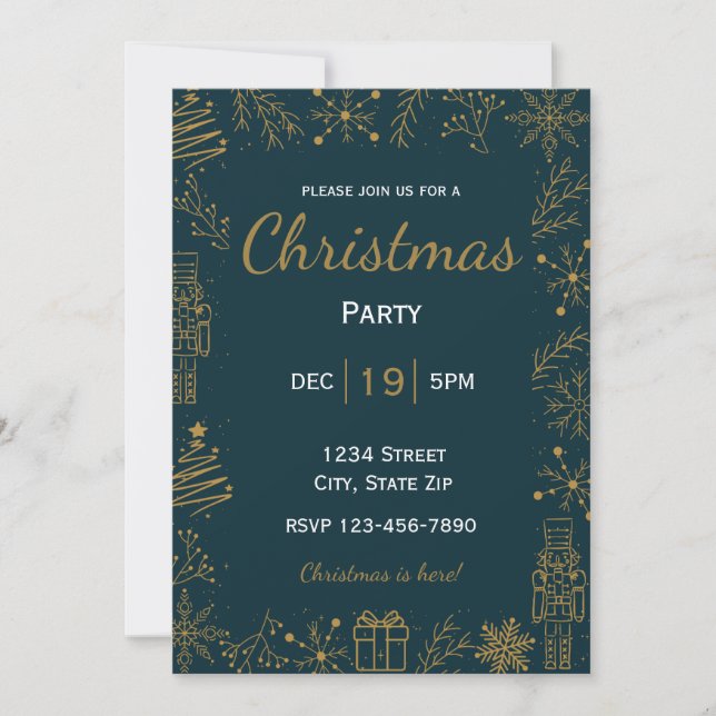 Navy & Gold Holiday Invitation | Modern Glam (Front)