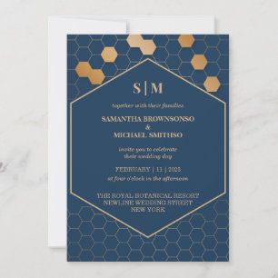 Navy Gold Honeycomb Wedding Invitation