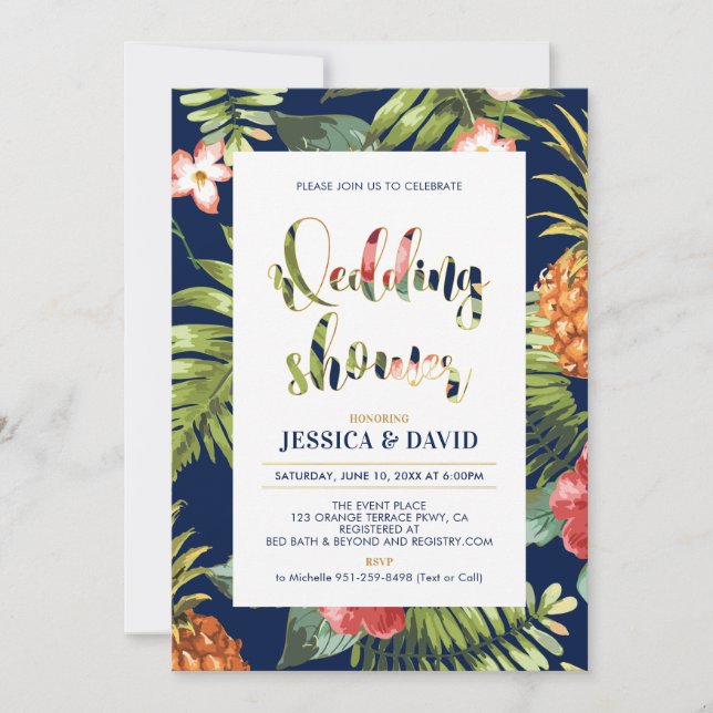 Navy & Gold | Invitation de Fête de Mariage d'Été (Devant)