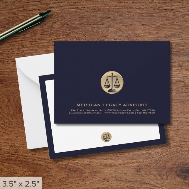 Navy Gold Justice Scale Legal Note Card (Creator Uploaded)