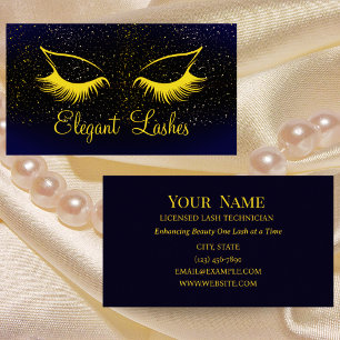 Navy & Gold Lash Technician Business Card Elegant