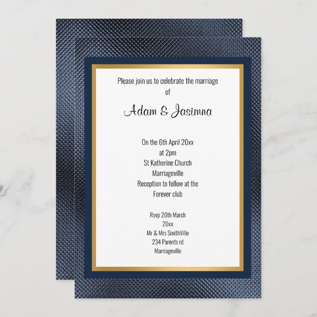 NAVY GOLD LAYERED EMBOSSED WEDDING INVITATION (Front/Back)