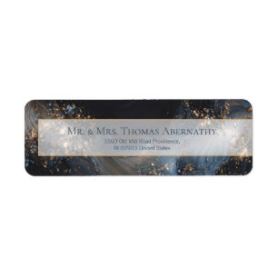 Navy Gold Liquid Marble Return Address