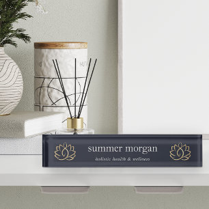 Navy & Gold Lotus Flower Logo Nameplate