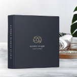 Navy & Gold Lotus Logo Binder<br><div class="desc">Chic personalized binder for your spa, holistic health & wellness, yoga studio, or massage therapy business features two lines of custom text in classic white lettering, on a rich navy blue background adorned with a faux gold foil lotus flower logo. A silhouette of a meditating person is subtly worked into...</div>