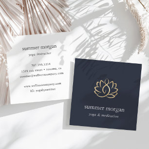 Navy & Gold Lotus Logo   Yoga Meditation Wellness Square Business Card