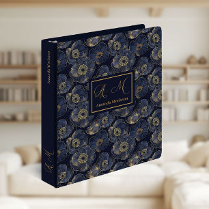 Navy Gold Lux Binder Custom Name Floral Style