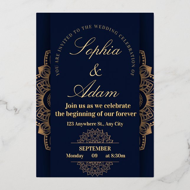 Navy & Gold Mandala Invitation (Recto)