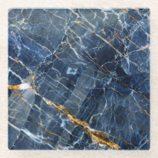 Navy Gold Marble Glass Coaster