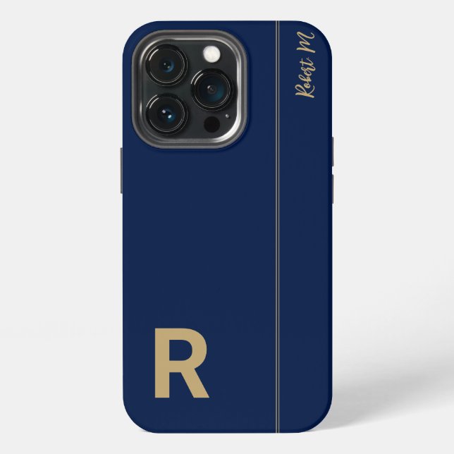 Navy & Gold Minimal Modern Initial Monogram iPhone Case (Back)