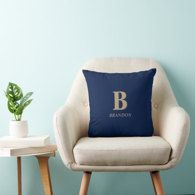 Navy & Gold | Minimal Modern Initial Monogram Name Throw Pillow (Chair)
