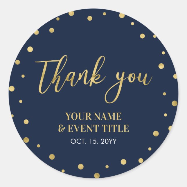 Navy & Gold | Modern Birthday Favour Thank you Classic Round Sticker (Front)