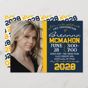 Navy & Gold Modern Graduation Photo Invitation