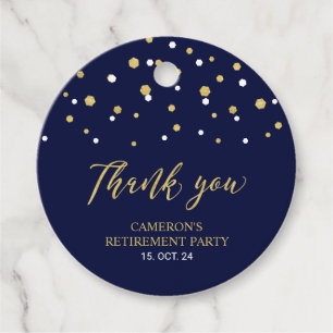 Navy & Gold Modern Retirement Favour Thank you Tags