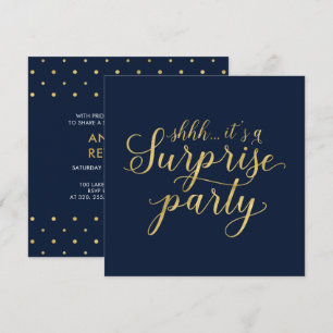 Navy & Gold   Modern Surprise Retirement Party Invitation