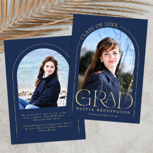 Navy Gold Modern Typography 2 Photo Arch Grad Announcement