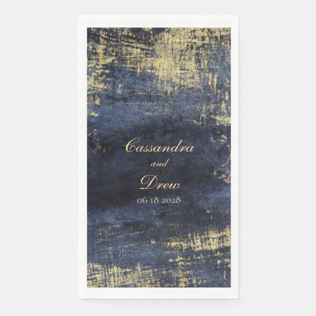 Navy & Gold Modern Watercolor Wedding Napkin (Front)