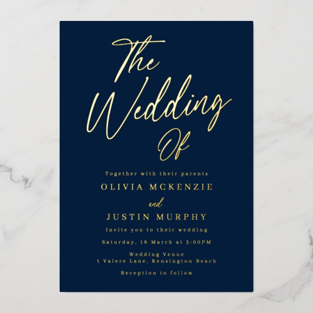 Navy & Gold Modern Wedding Golden (Front)