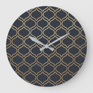 Navy & Gold Moroccan Pattern Large Clock