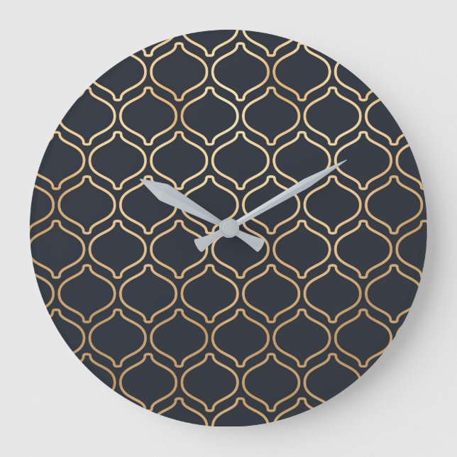 Navy & Gold Moroccan Pattern Large Clock (Front)