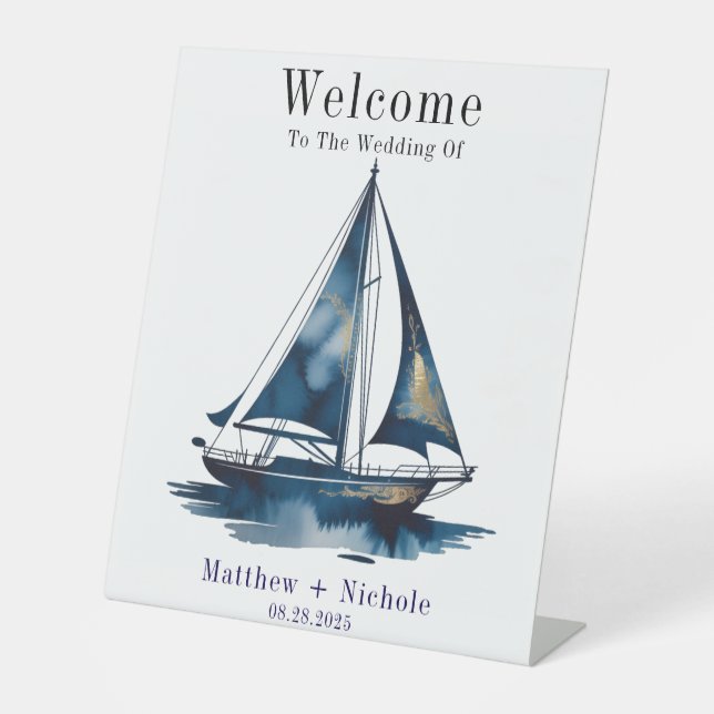 Navy Gold Nautical Boat Gold Wedding Welcome Sign (Front)