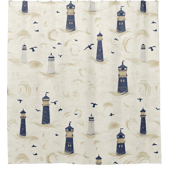 Navy Gold Nautical Lighthouse Coastal Pattern (Front)
