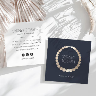 Navy & Gold Necklace Logo Jewellery Design Square Business Card