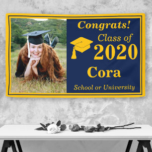 Navy Gold One Photo Class of 2024 Graduation Banner