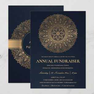 NAVY GOLD ORNATE MANDALA CORPORATE PARTY EVENT INVITATION