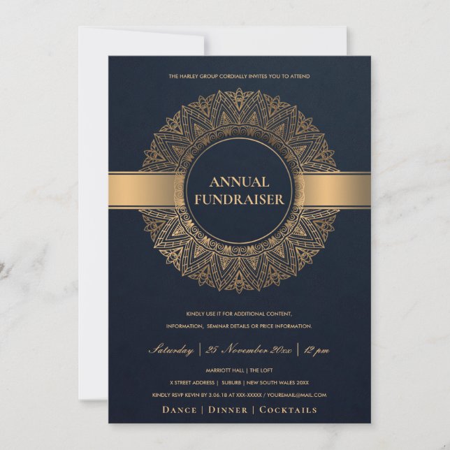 NAVY GOLD ORNATE MANDALA CORPORATE PARTY EVENT INVITATION (Front)