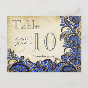 Navy Gold Paisley Wedding Table Number Postcard