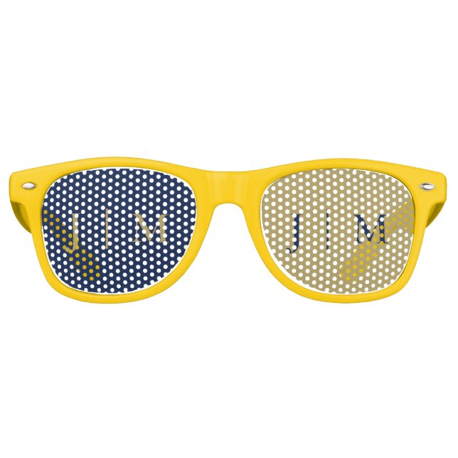 Navy Gold Party Formal Monogram Classic Wedding Retro Sunglasses (Front)