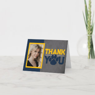 Navy & Gold Paw Print Graduation Folding 2 Photo Thank You Card