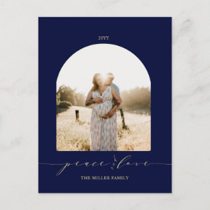 Navy & Gold   Peace and Love Christmas Photo Holiday Postcard