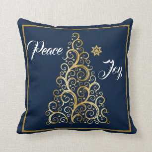 Navy Gold Peace Joy Christmas Holiday Throw Pillow