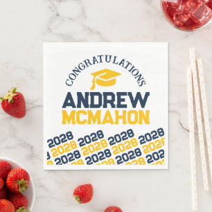 Navy & Gold Personalized Graduation Party Paper Napkin