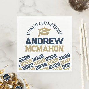 Navy & Gold Personalized Graduation Party Paper Napkin
