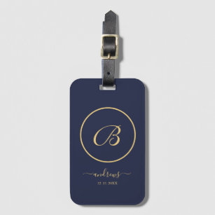 Navy Gold Personalized Signature Luggage Tag