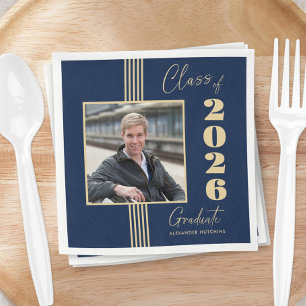 Navy Gold Photo Frame 2026 Graduation Napkin