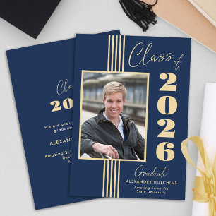 Navy Gold Photo Frame Class of 2026 Graduation Announcement