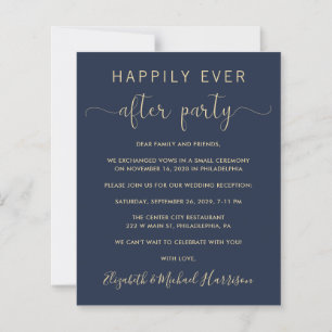 Navy Gold QR Code Wedding Reception Invite