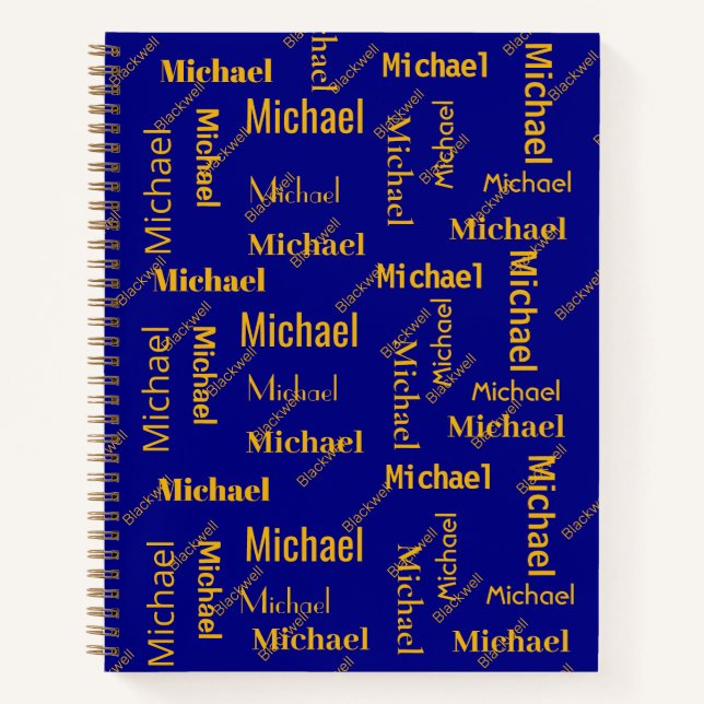  Navy & Gold Repeating First & Last Name Class Notebook (Front)