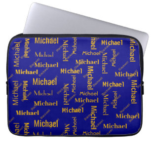 Navy & Gold Repeating First & Last Name Laptop Sleeve